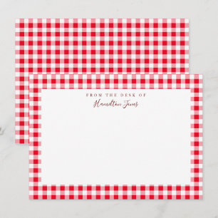 Tarjeta De Agradecimiento Red Gingham Check Stationery Personal Gracias