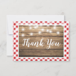 Tarjeta De Agradecimiento Red Gingham Gracias Rustic Wood Event Shower