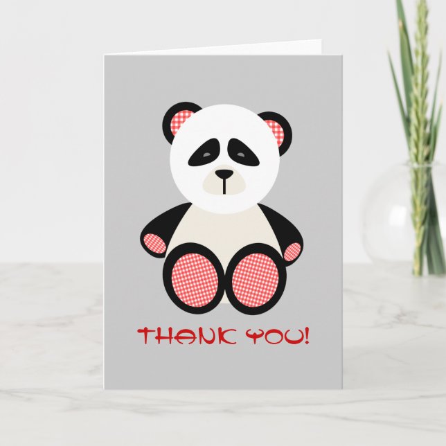 Tarjeta De Agradecimiento Red Gingham Panda Bear Baby Shower Gracias (Anverso)