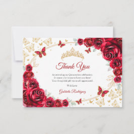 Tarjeta De Agradecimiento Red Gold Floral Quinceanera