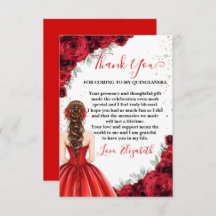 Red & Gold Quinceañera Custom Thank You Card