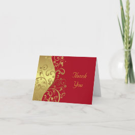 Tarjeta de agradecimiento—Red & Gold Swirls