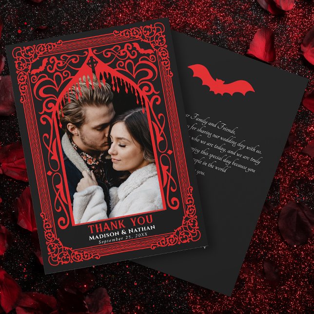 Tarjeta De Agradecimiento Red Gothic Vampire Cathedral Photo Wedding (Subido por el creador)