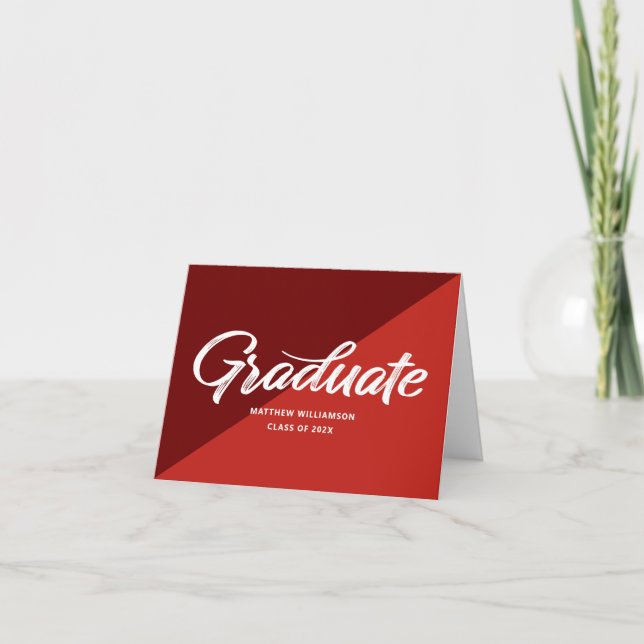Tarjeta De Agradecimiento Red Graduation Retro Bold Script Cap Icon Minimal (Anverso)