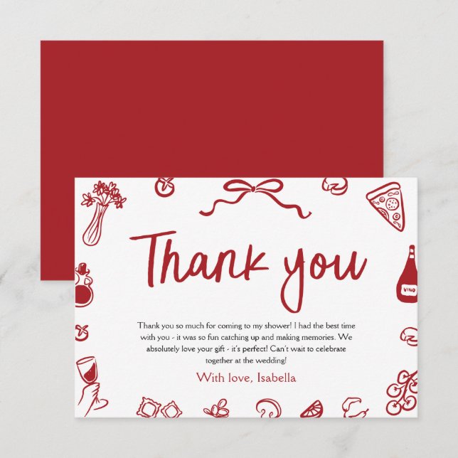 Tarjeta De Agradecimiento Red Italiana de mano desatada que es más gracias t (Anverso / Reverso)