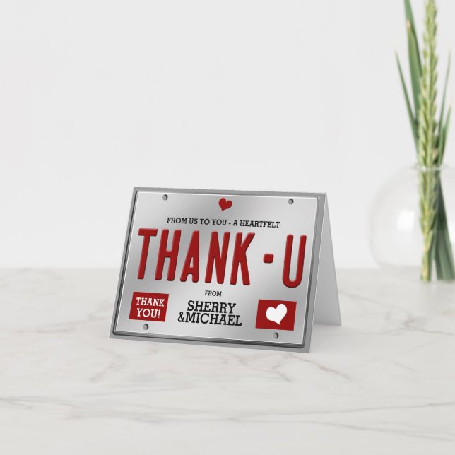 Tarjeta De Agradecimiento Red License Plate Thank You Card (Anverso)