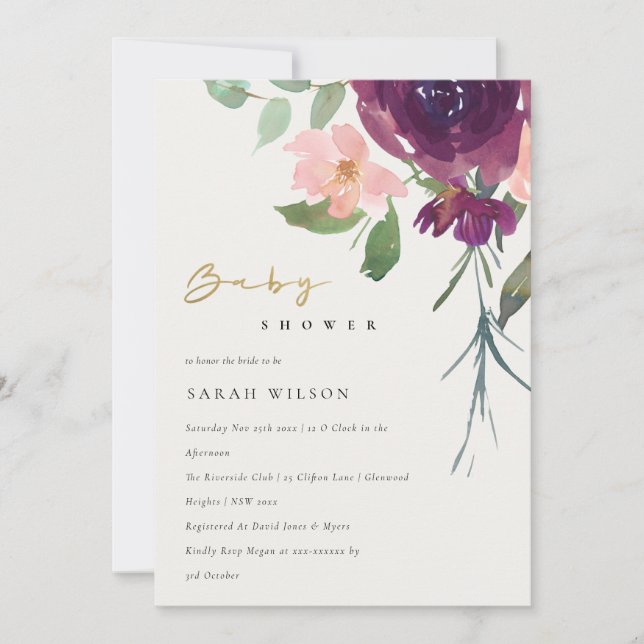 TARJETA DE AGRADECIMIENTO RED MARSALA RUBOR ROSA FLORAL BABY SHOWER INVITE (Anverso)