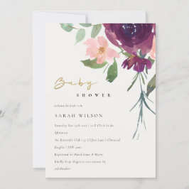 TARJETA DE AGRADECIMIENTO RED MARSALA RUBOR ROSA FLORAL BABY SHOWER INVITE