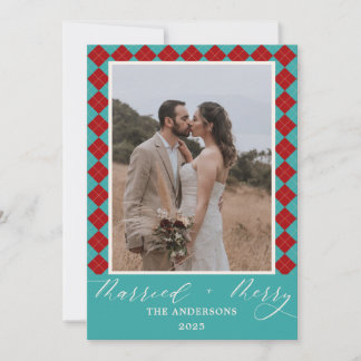 Tarjeta De Agradecimiento Red Merry and Married Wedding Christmas
