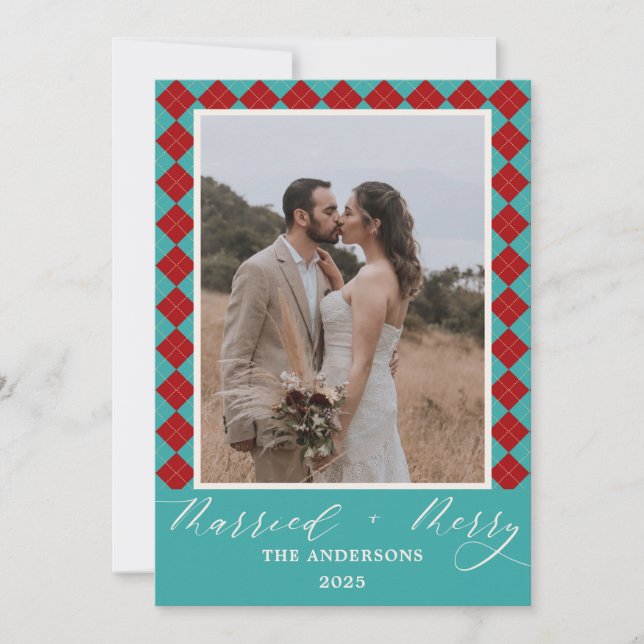 Tarjeta De Agradecimiento Red Merry and Married Wedding Christmas (Anverso)