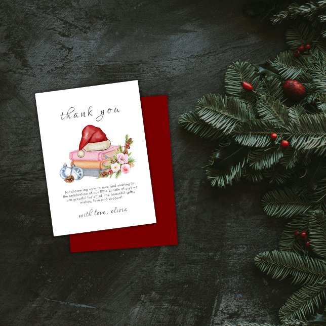 Tarjeta De Agradecimiento Red New Chapter Begins Winter Floral Baby Shower  (Red New Chapter Begins Winter Floral Baby Shower Thank You Card)