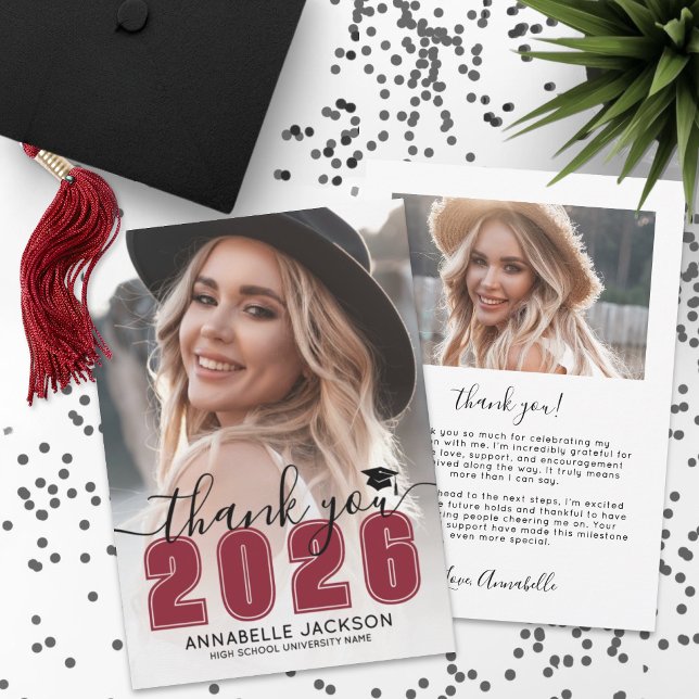 Tarjeta De Agradecimiento Red Photo Graduation (Red Photo Graduation Thank You Card )