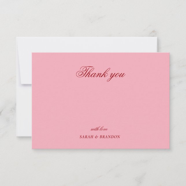 Tarjeta De Agradecimiento Red pink Minimalist Script Wedding Thank You  (Anverso)