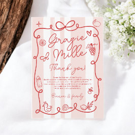 Tarjeta De Agradecimiento Red Pink Stripes Italiano Ciao Baby Shower