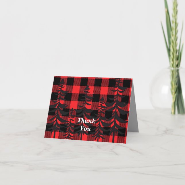Tarjeta De Agradecimiento Red Plaid Design Evergreens Silhouette (Anverso)