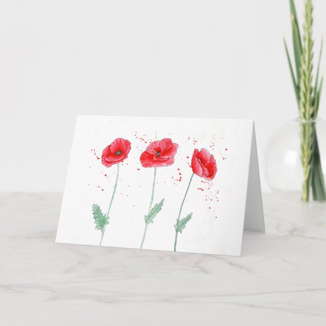 Tarjeta De Agradecimiento Red Poppies in Watercolors (Anverso)