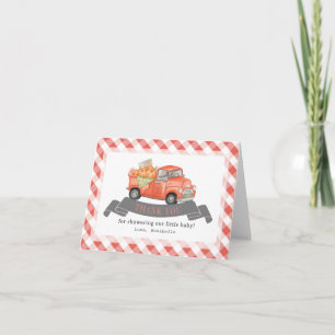 Tarjeta De Agradecimiento Red Pumpkin Truck Gingham Baby Shower