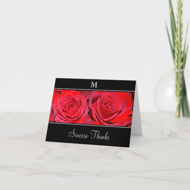 Tarjeta De Agradecimiento Red Rose Black Silver Thank You Card (Anverso)