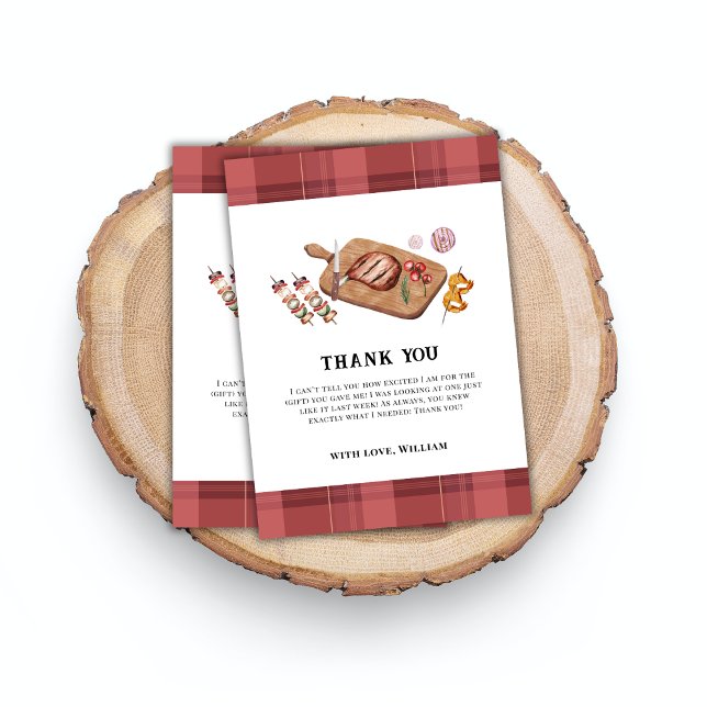 Tarjeta De Agradecimiento Red Rustic Plaid Country Baby Q Baby Shower (Red Rustic Plaid Country Baby Q Baby Shower Thank You Card)