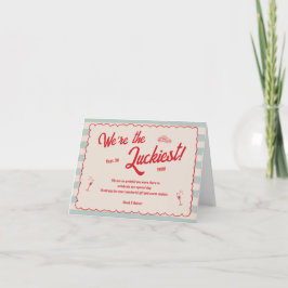 Tarjeta De Agradecimiento Red Script Blue Stripes Retro Wedding