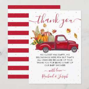 Tarjeta De Agradecimiento Red Truck Autumn Pumpkin Fall Baby Shower