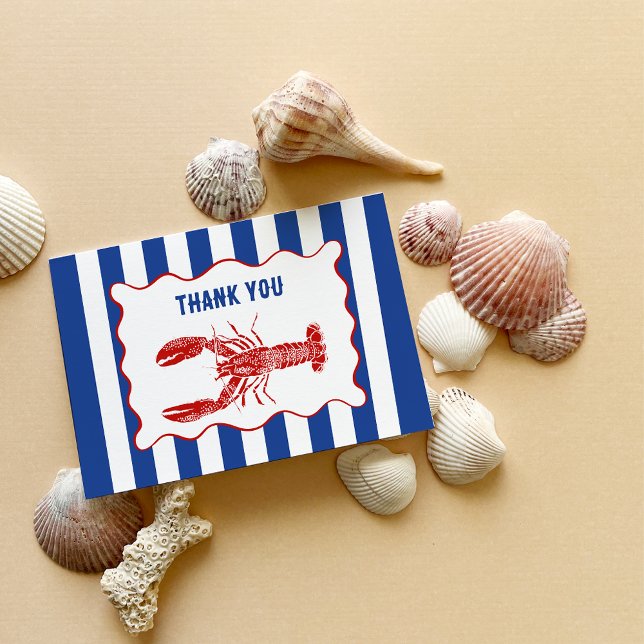 Tarjeta De Agradecimiento Red, White and Blue Nautical Lobster (Subido por el creador)
