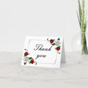 Tarjeta De Agradecimiento Red & White Roses Christmas Wedding