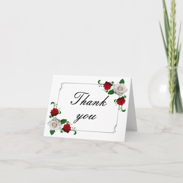 Tarjeta De Agradecimiento Red & White Roses Christmas Wedding (Anverso)