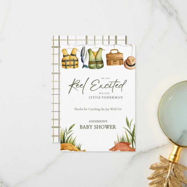 Tarjeta De Agradecimiento Reel Excited Little Fisherman Baby Shower  (Anverso/Reverso In Situ)