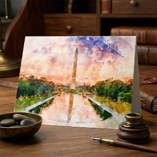 Tarjeta De Agradecimiento Reflejo del Monumento a Washington en Puesta de So