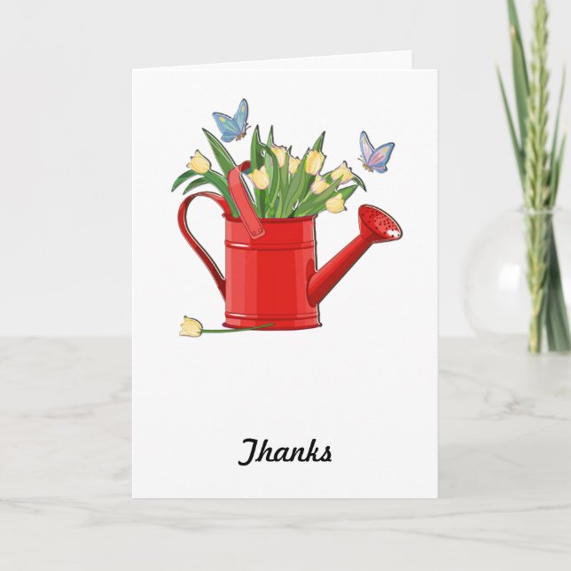 Tarjeta De Agradecimiento Regadera roja brillante con los tulipanes (Anverso)
