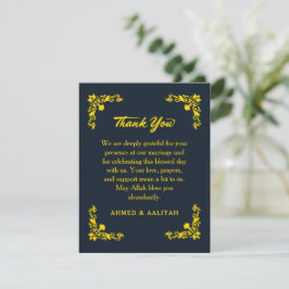 Tarjeta De Agradecimiento Regal Contrast Midnight Blue & Gold Floral Wedding