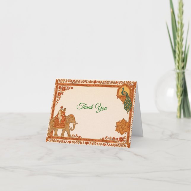Tarjeta De Agradecimiento Regal Indian Wedding Thank You Card | Saffron&Gold (Anverso)