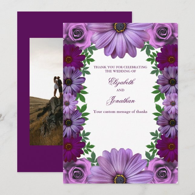 Tarjeta De Agradecimiento Regal Purple Floral Wedding (Anverso / Reverso)