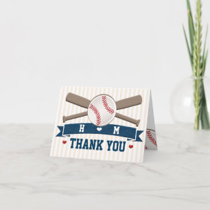 TARJETA DE AGRADECIMIENTO REGALO DE BODAS CON PELOTA DE BÉISBOL CON MONOGRAM