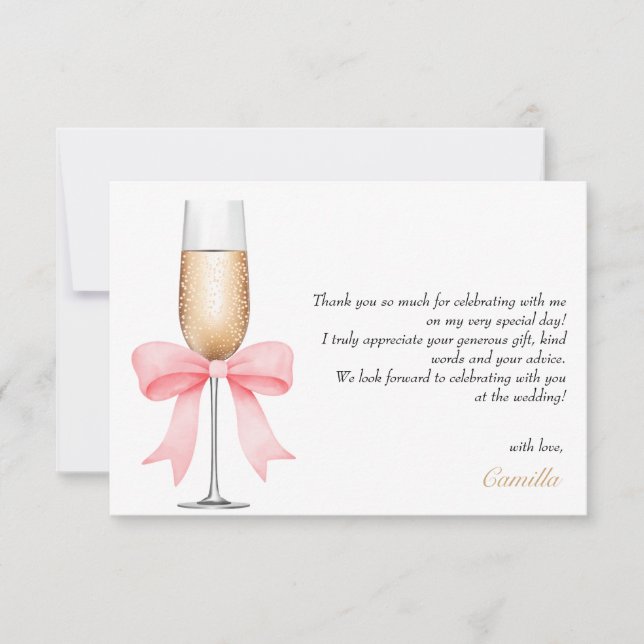 Tarjeta De Agradecimiento Regalo de Despedida de Soltera con Perlas y Prosec (Anverso)