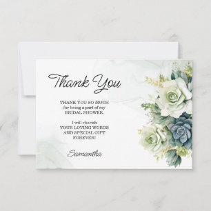Tarjeta De Agradecimiento Regalo de Despedida de Soltera con Suculentas, Ros