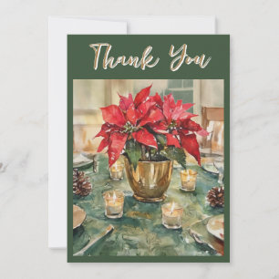 Tarjeta De Agradecimiento Regalo de Navidad Poinsettia Roja Acuarela