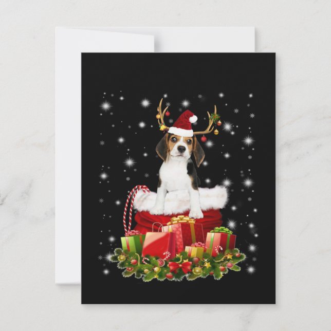 Tarjeta De Agradecimiento Regalo de Navidades Beagle Reindeer Pressent (Anverso)