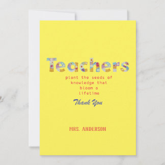 Tarjeta De Agradecimiento Regalo del profesor de letras de flores