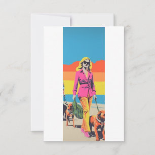 Tarjeta De Agradecimiento Regalo estilo popart, paseo de perro en la playa