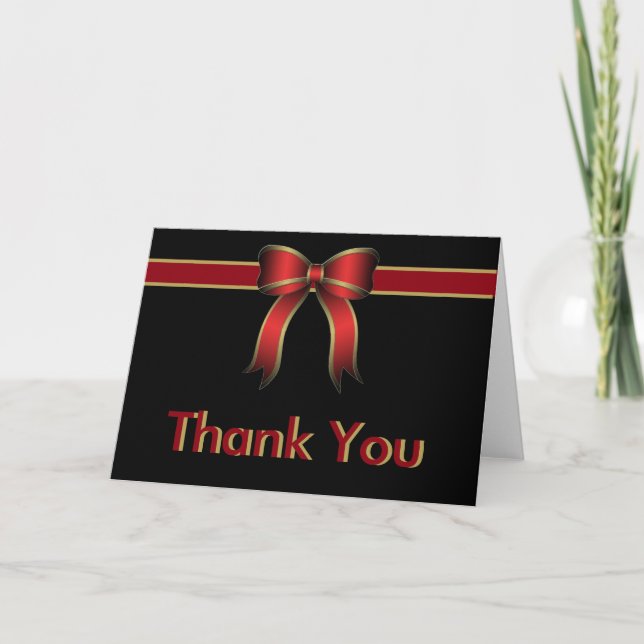 Tarjeta De Agradecimiento Regalo rojo negro y oro con Bow gracias (Anverso)
