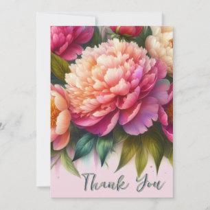 Tarjeta De Agradecimiento Regalos Florales Rosados Elegantes Peonías