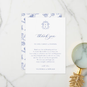 Tarjeta De Agradecimiento Regency Blue Escudo Wedding Table