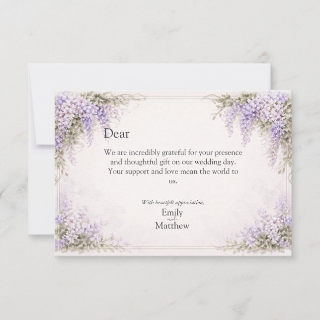 Tarjeta De Agradecimiento Regency Wisteria Wedding Thank You Card (Anverso)