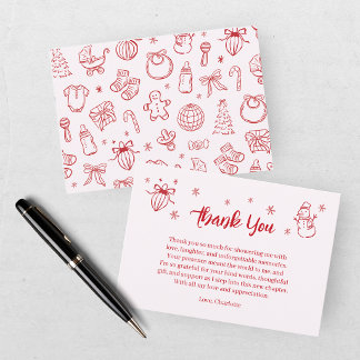 Tarjeta De Agradecimiento Registro de regalos de baby shower Santa Baby rojo