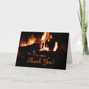Tarjeta De Agradecimiento Registros en la fotografía de fuego cálido de la c