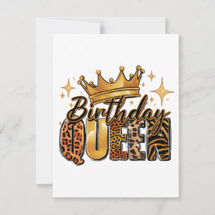 Tarjeta De Agradecimiento Reina de Cumpleaños con Corona Dorada Leopardo