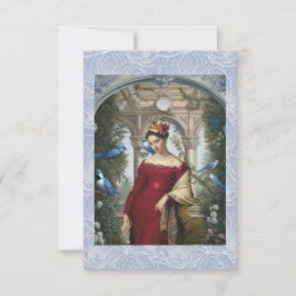 Tarjeta De Agradecimiento Reina de rojo con pájaros azules