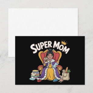 Tarjeta De Agradecimiento Reina Super Mamá Sentada en el Trono Dibujo Animad